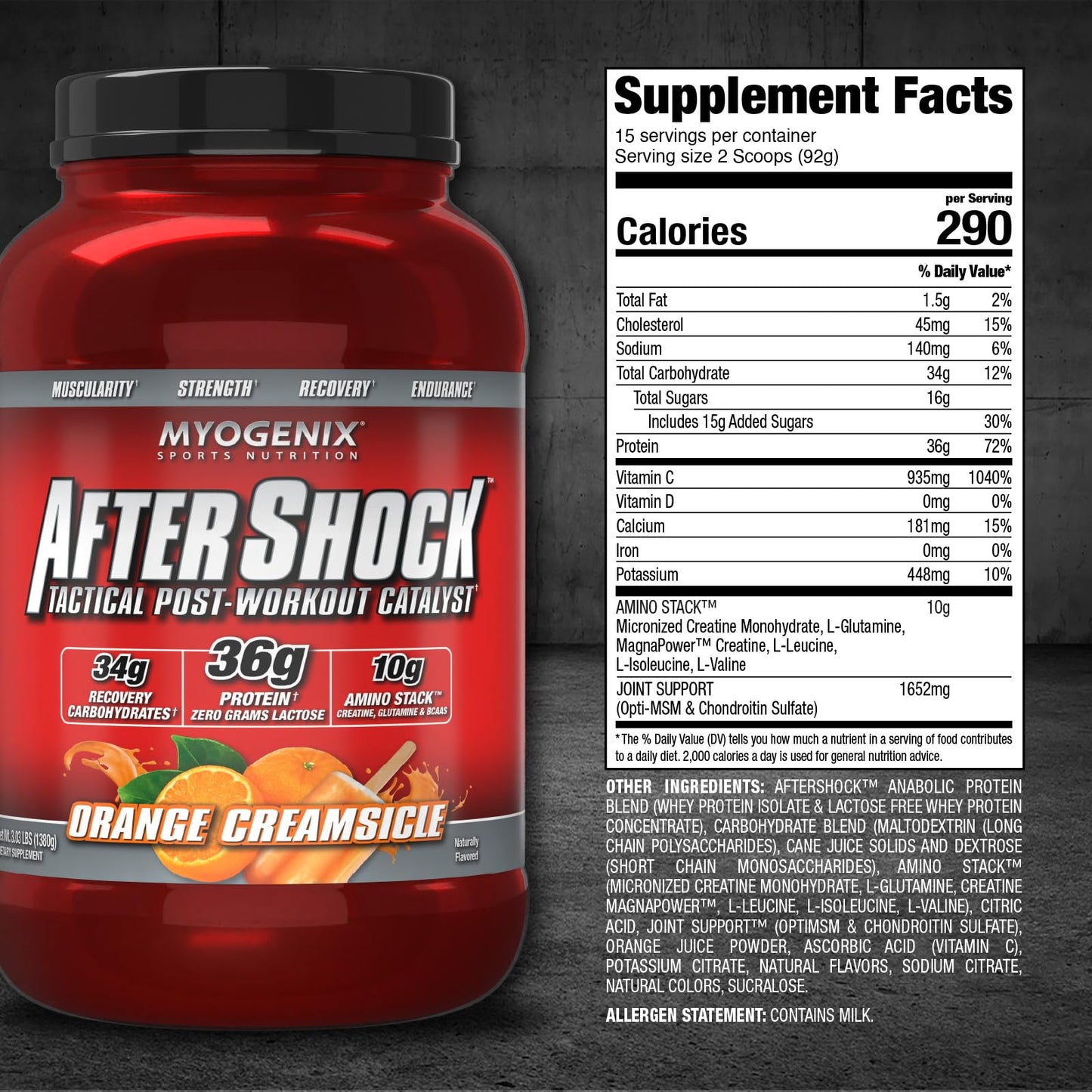 Myogenix Aftershock Post Workout Whey Protein Powder Orange Creamsicle